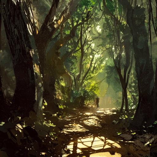 a Pathway in the wood with dappled light