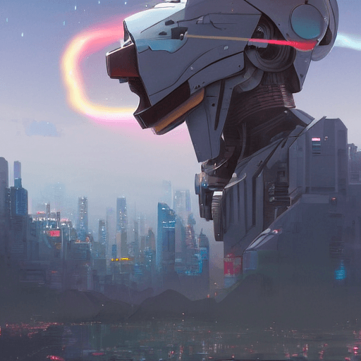 rainbow robot mecha portrait